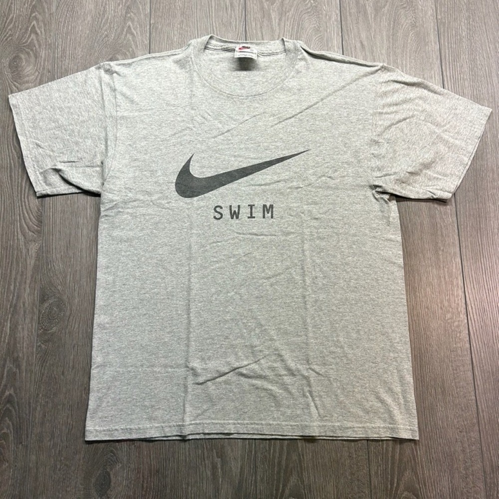 Vintage Nike Swim T Shirt Mens Medium Gray 90s Made in USA Swoosh Logo Tee
